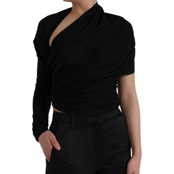 Dolce & Gabbana Black Wool Cutout Asymmetric Long Sleeve Top IT3 - Picture 5 of 6